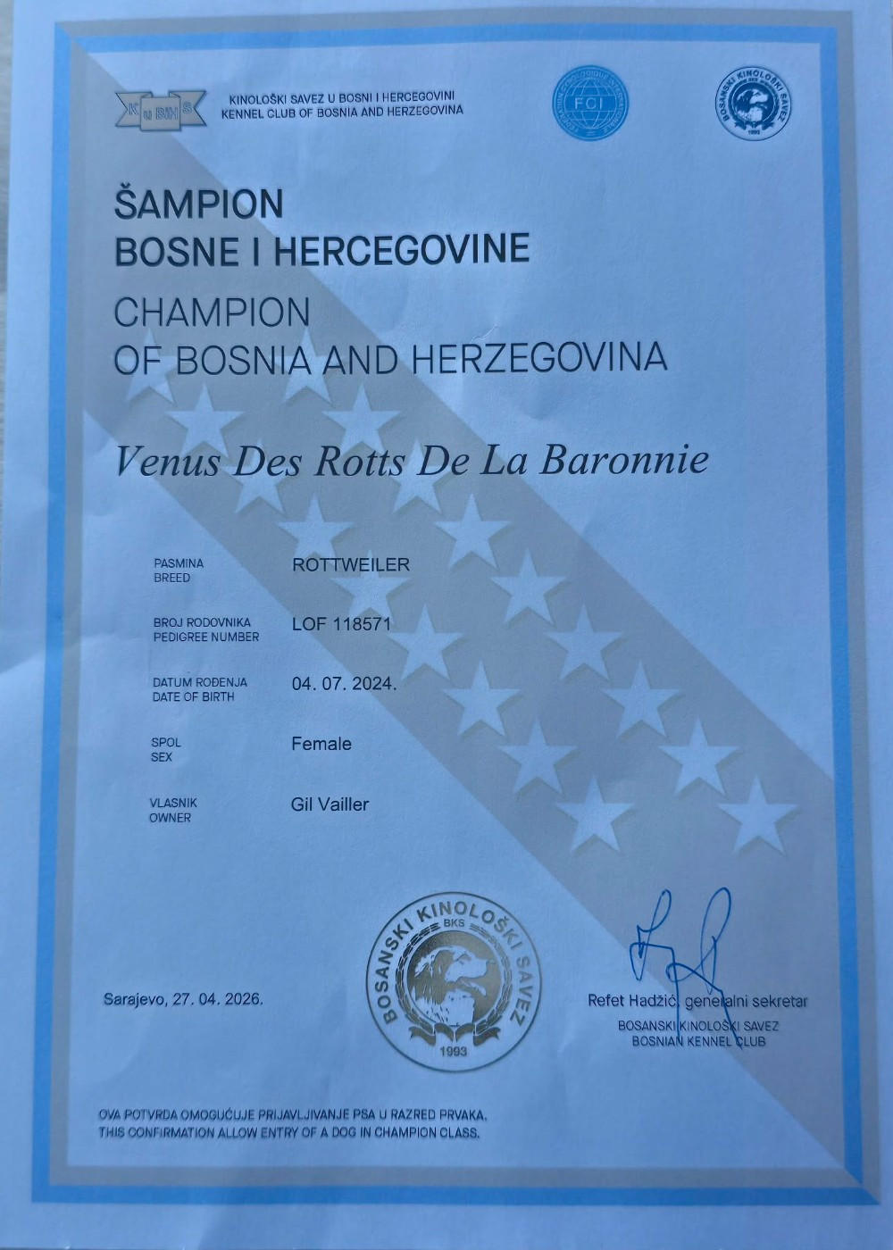 Nouveau titre de Champion